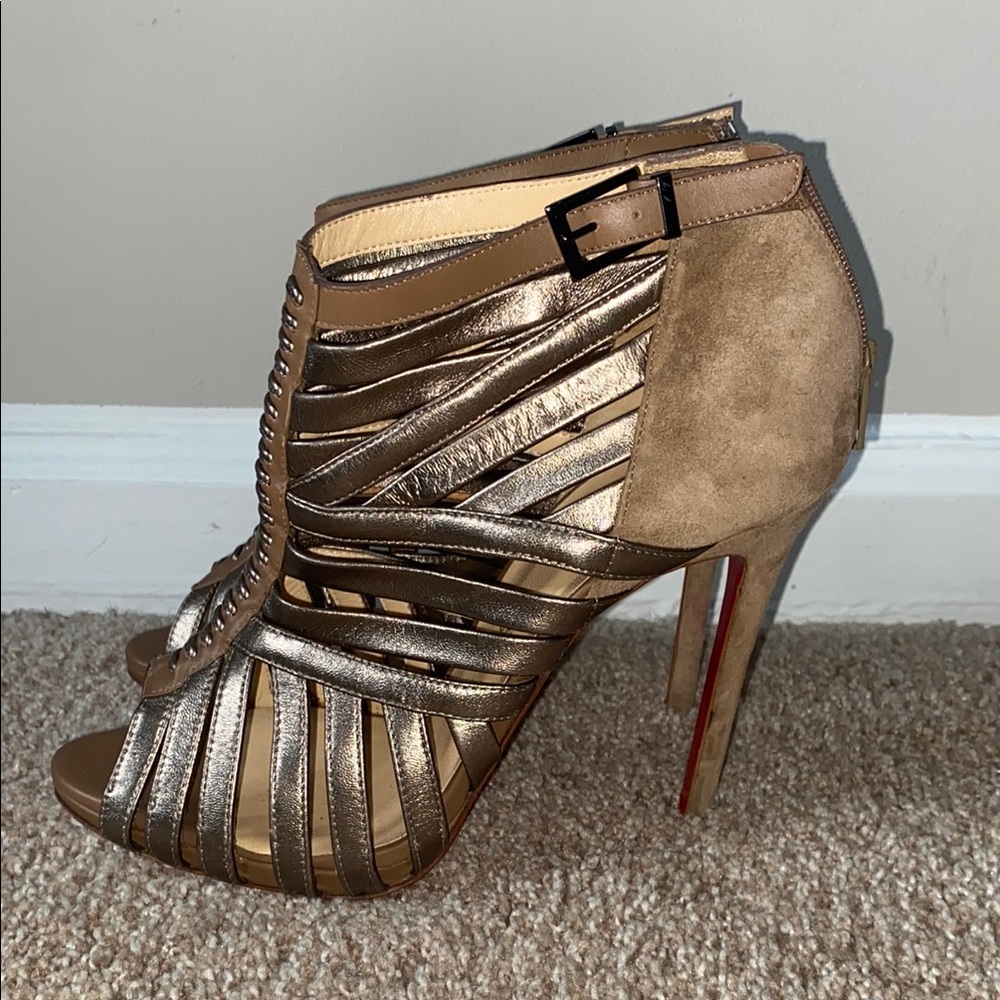 Christian Louboutin Brown and Gold Strappy Heels